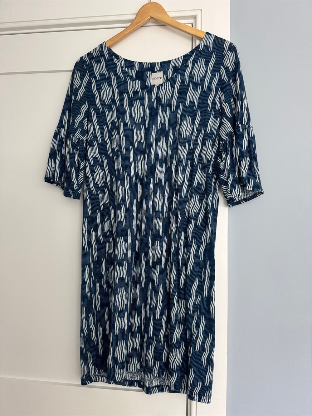 NIC+ZOE Navy and White Patterned Midi Dress